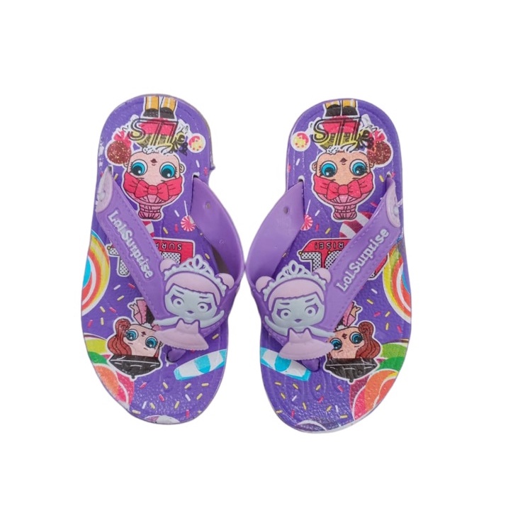 Sendal Jepit Anak Perempuan Usia  2 3 4  Tahun UNGU Bahan Karet Elastis Anti Licin Motif Karakter Lucu Size 24-29