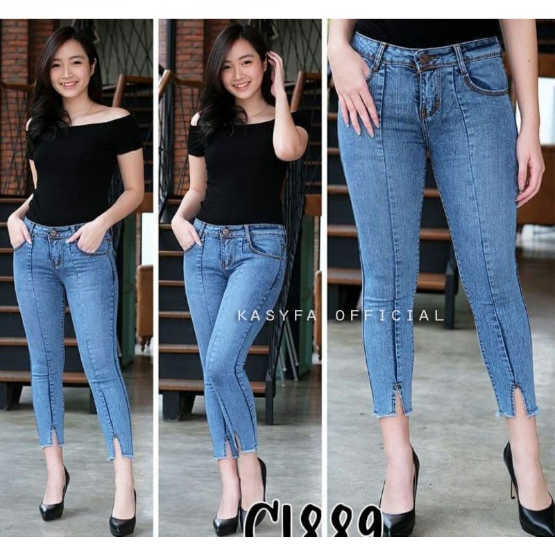 KF - RAISA CELANA JEANS SNOW 7/9 BELAH TULANG  // JEANS SNOW FRONT LINE BELAH