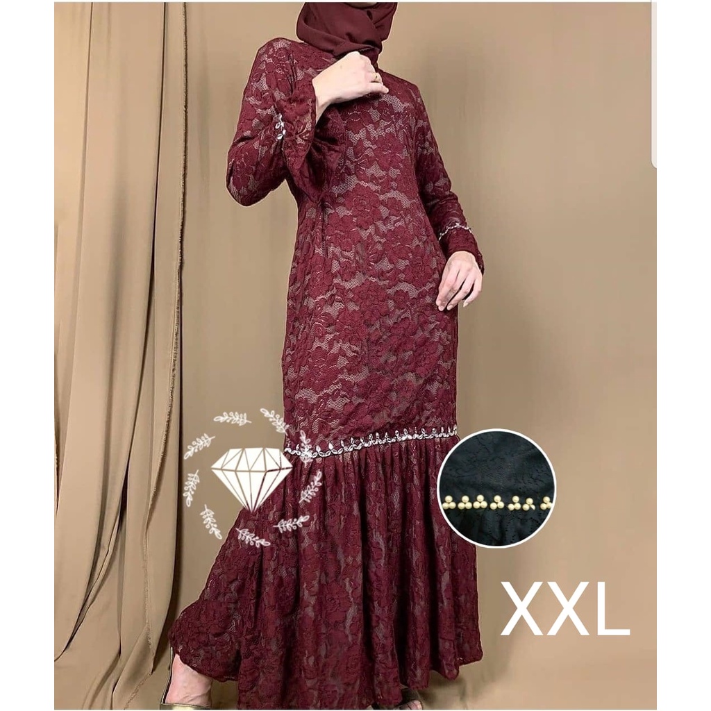 PCS MAXY NURHALIZA DUYUNG MUTIARA BRUKAT FASHION PAKAIAN WANITA DRESS GAMIS MAXI 5 UKURAN M L XL XXL 3XL MS ADA VIDEO REVIEW ASLI PRODUK-Maroon XXL