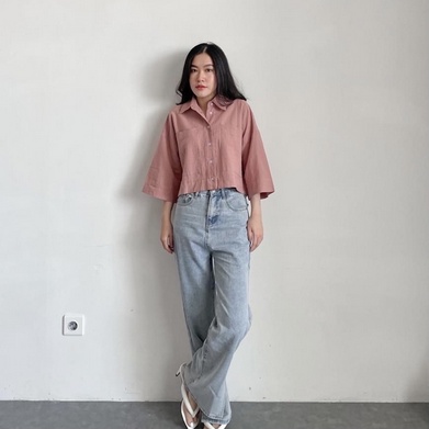 Kemeja Crop Linen oversize Kemeja Shirt Linen Outer Crop Linen