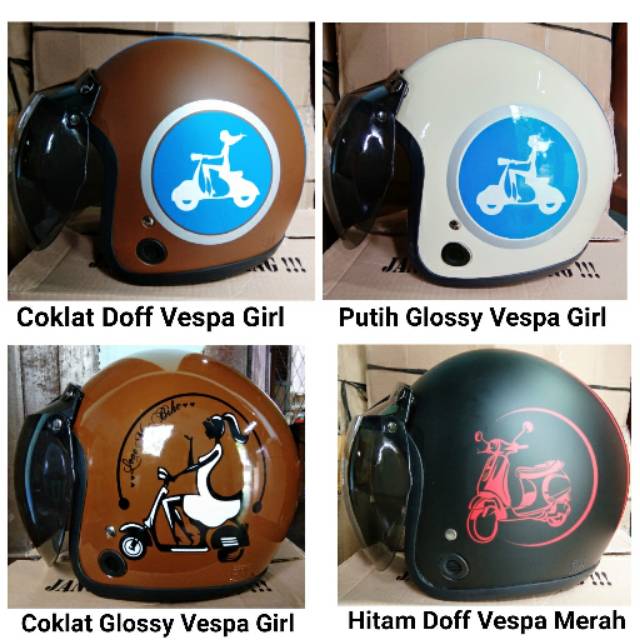 Helm Dewasa Model Bogo Gambar Vespa Girl. Helm Full Leher (Foto Asli)