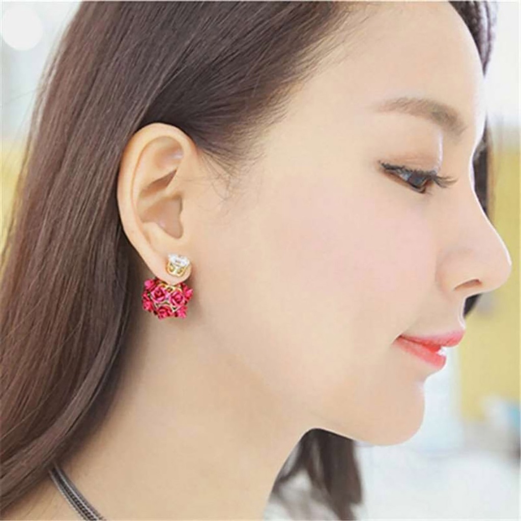 Hu Hu Hu Hu Hu Alat Bantu Pasang Kacamata♡ Anting Tusuk Desain Bunga Mawar Bahan Alloy Hias Berlian Imitasi Untuk Wanita