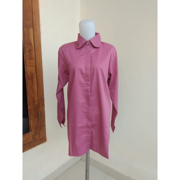KEMEJA WANITA JUMBO XXL XXXL XXXXL CASUAL POLOS TOYOBO-Pink Salem