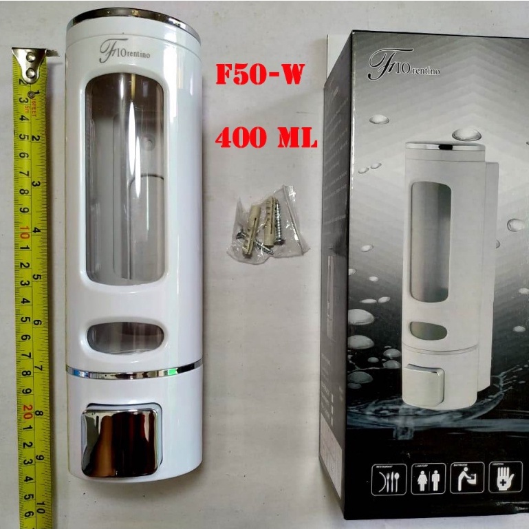 TEMPAT SABUN CAIR 400ML WHITE  / DISPENSER SABUN/Single Soap Dispenser Tempat Sabun Cair Single F50 White Putih 400ml/TEMPAT SABUN RESTORAN CAFE KAMAR MANDI WC TOILET