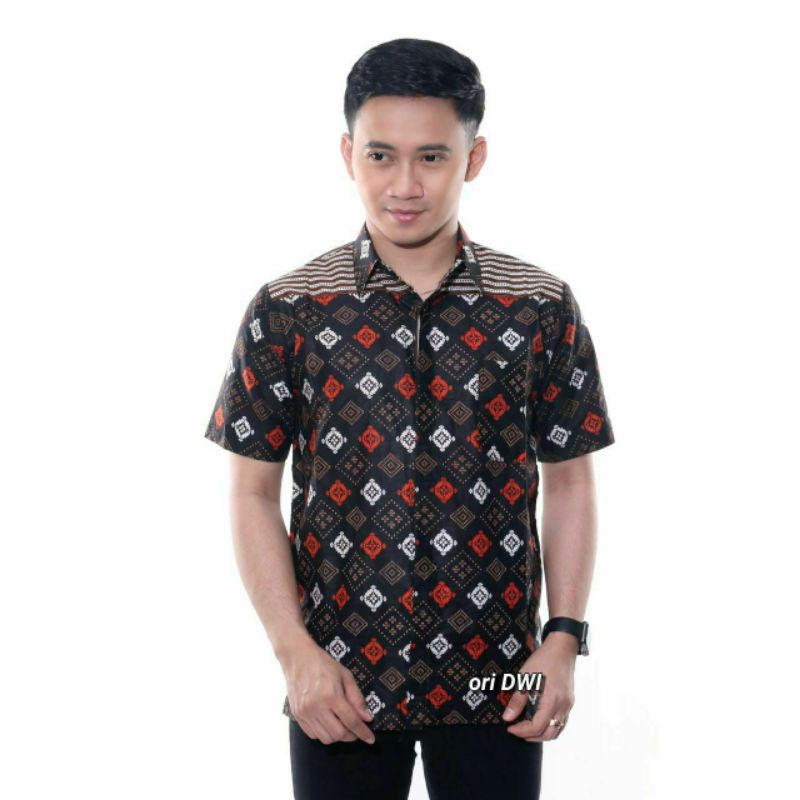 Kemeja baju batik seragam kantor hijau dan merah pertamina