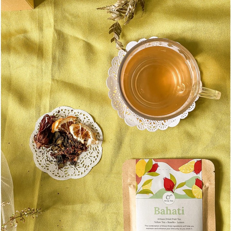 

Bahati Tea | Yellow Tea, Rosella, Lemon | Teh Buah Seduh | Tea Blend | Kraft Paper, Toples, Tea Bags