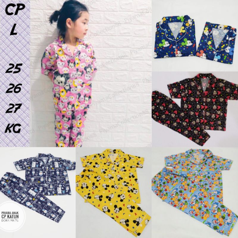 piyama anak cowok cewek celana panjang set baju tidur lengan pendek motif katun karakter