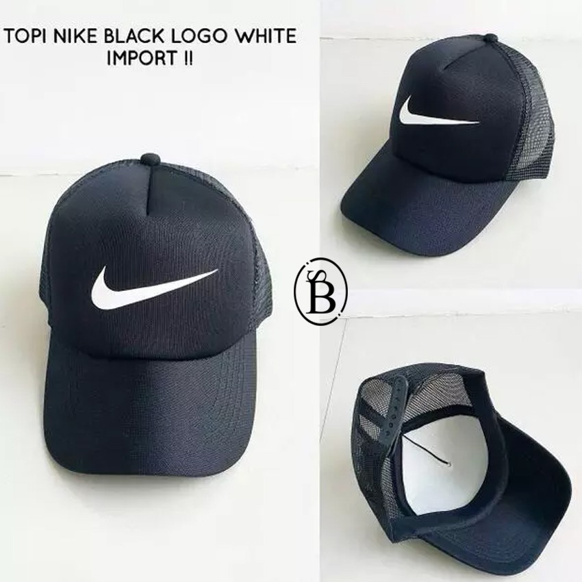 Topi Trucker Nike Black Logo White - Topi Nike White Logo