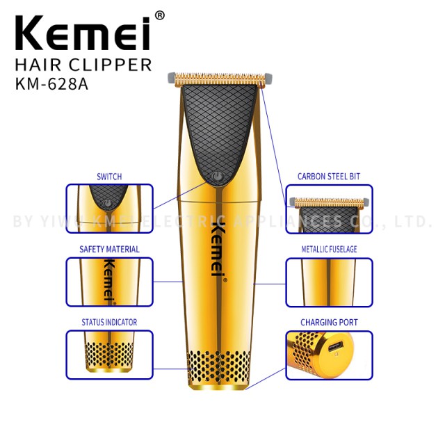 Kemei KM-628A USB Rechargeable Hair Clipper Cordless Electric Hair