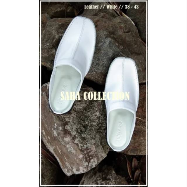 Sandal Sepatu Kulit - Sandal Bustong Pria - Sandal Putih