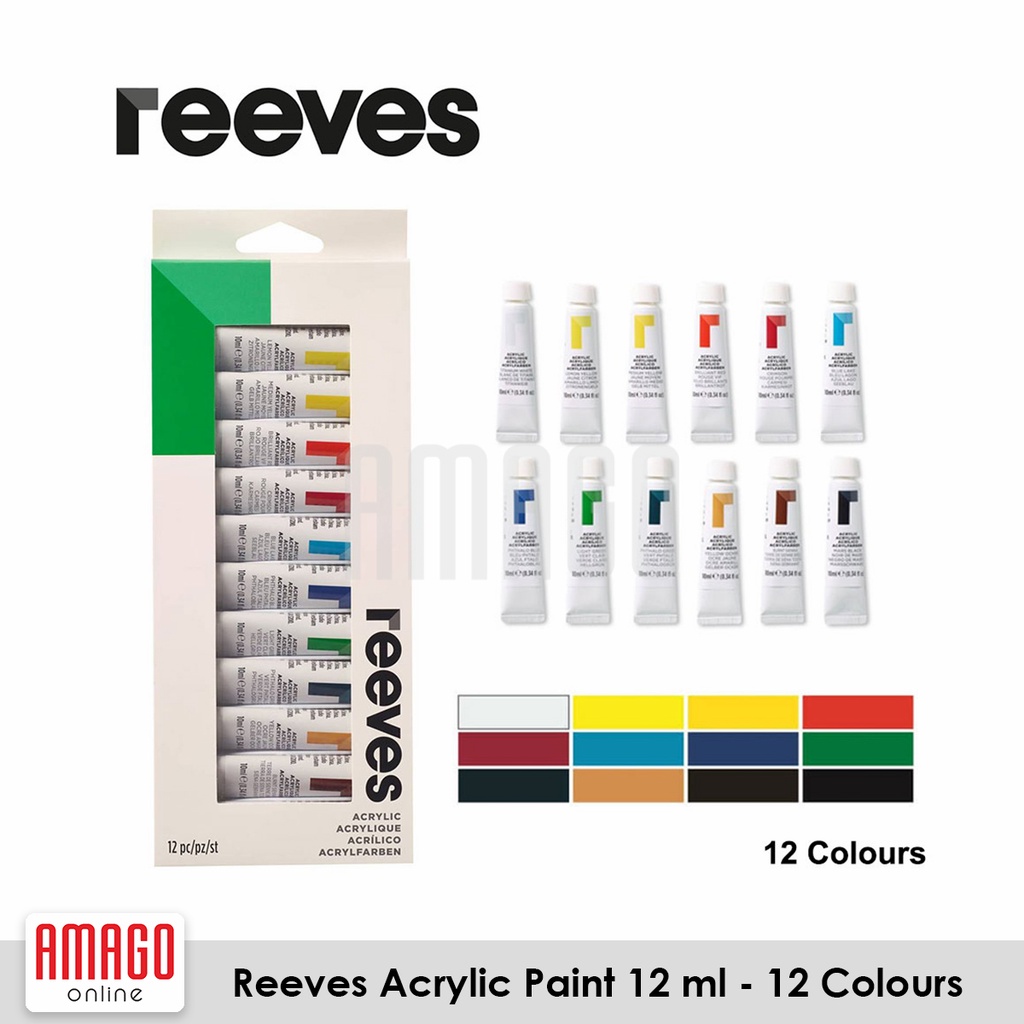 REEVES ACRYLIC PAINT 12 ml - SET 12 COLOURS - TUBE