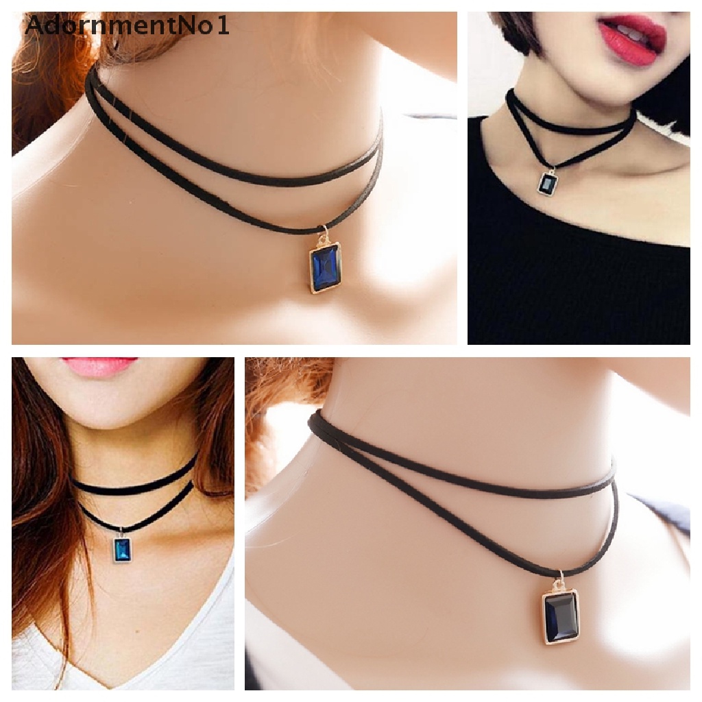 (AdornmentNo1) Kalung Choker Lace Hitam Gaya Gothic Retro Aksen Kristal Untuk Perhiasan Wanita