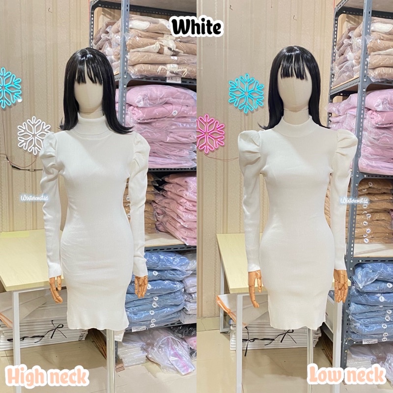 Sweater wanita import korean style Fanny high neck lowneck turtleneck bodycon dress rajut