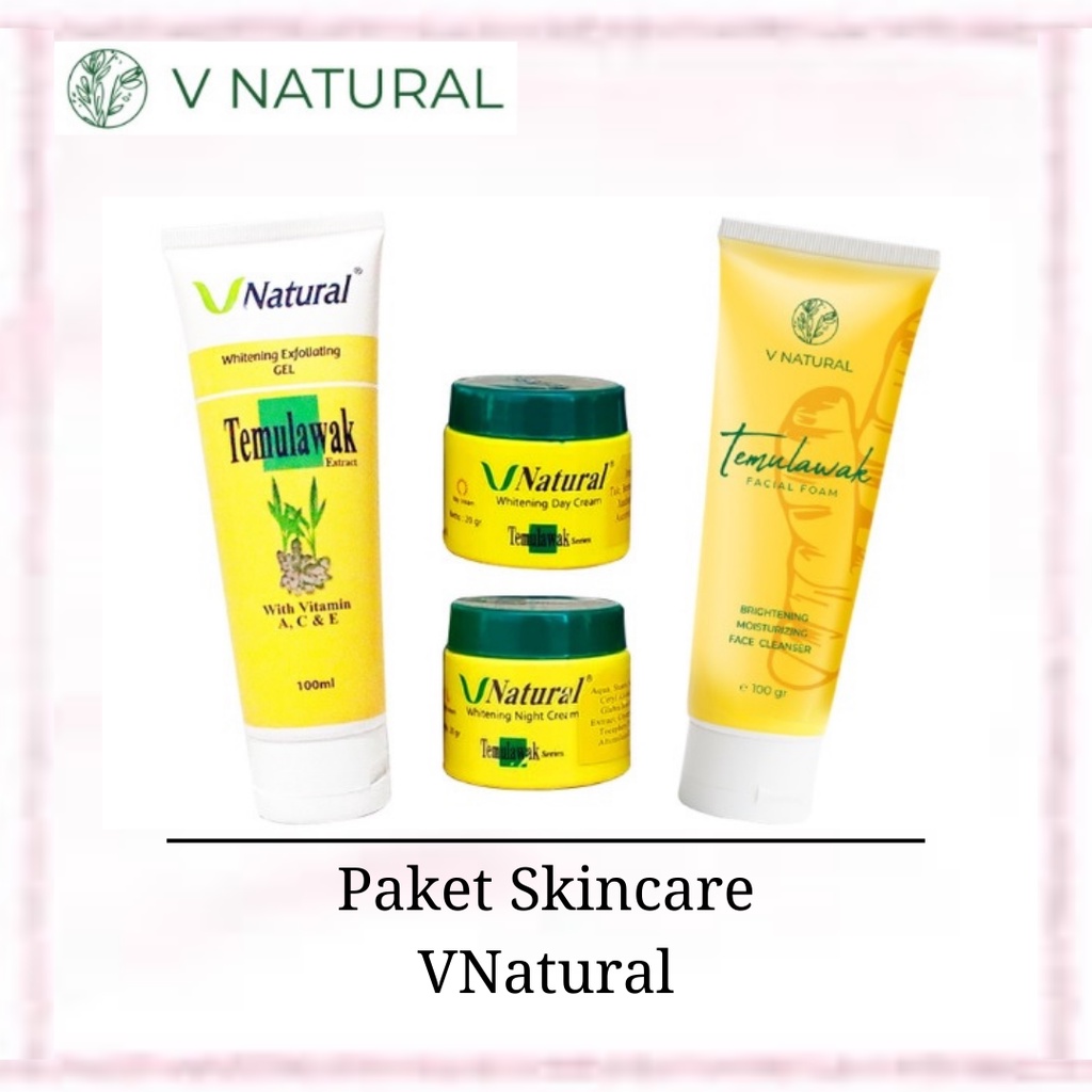 V Natural Paket Auto Kinclong Temulawak Facial Foam / Exfoliating Gel / Day Night Cream (official-100% original)