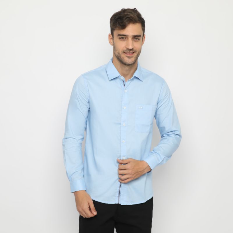 RICARDO kemeja pria polos biru lengan panjang 22221