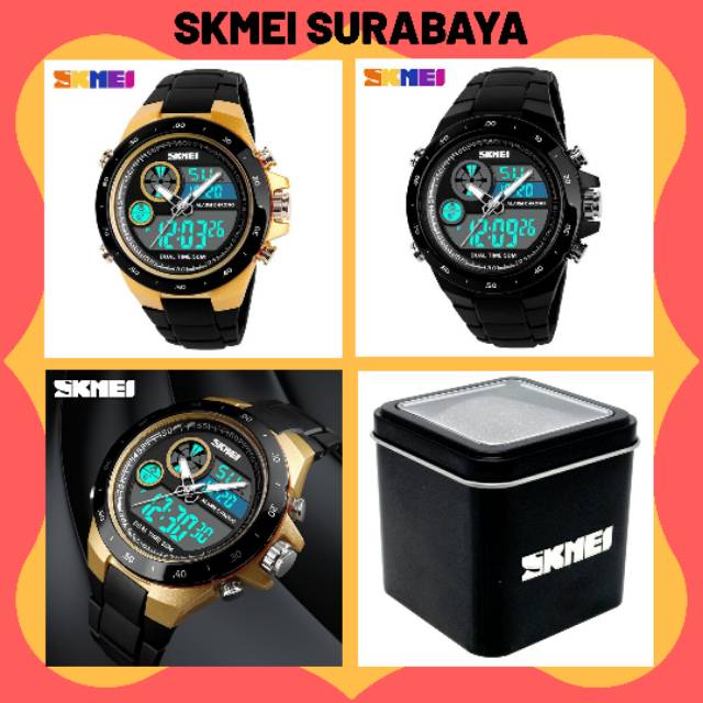 [ COD ] SKMEI 1429 JAM TANGAN PRIA ORIGINAL ANTI AIR DUALTIME SURABAYA EMOTICON BEBEK HELM