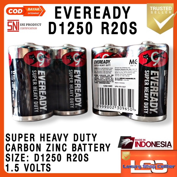 Baterai EVEREADY Size C &amp; D, Hitam Batre Tanggung dan JUMBO ISI 2 PCS