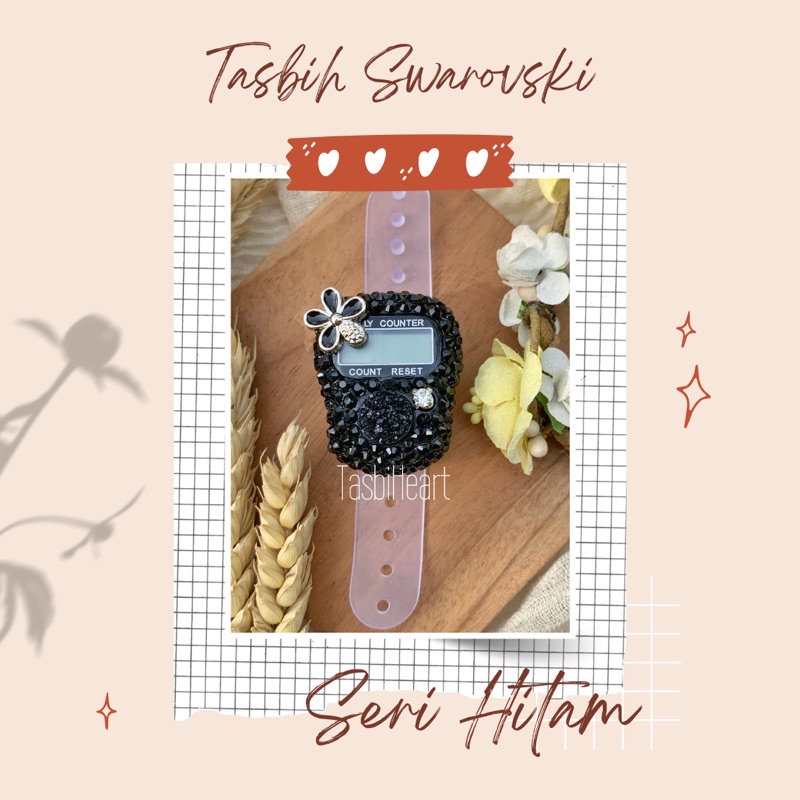 TASBIH SWAROVSKI TASBIH DIGITAL HANDMADE HIAS SERI HITAM
