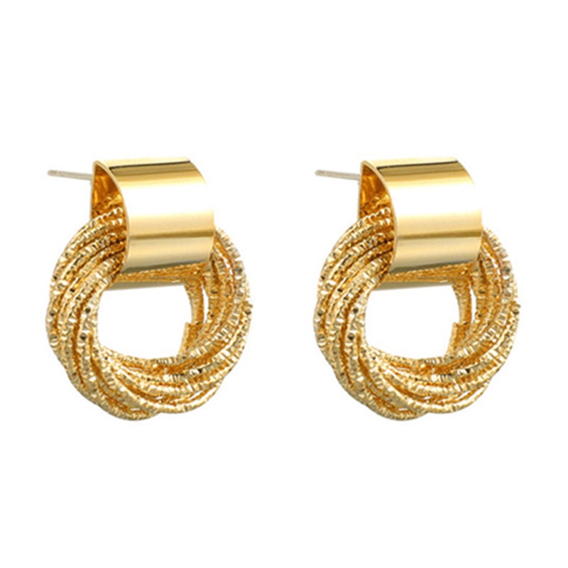 Anting Stud Bentuk Bulat Geometris Multilayer Gold (Takota 004)