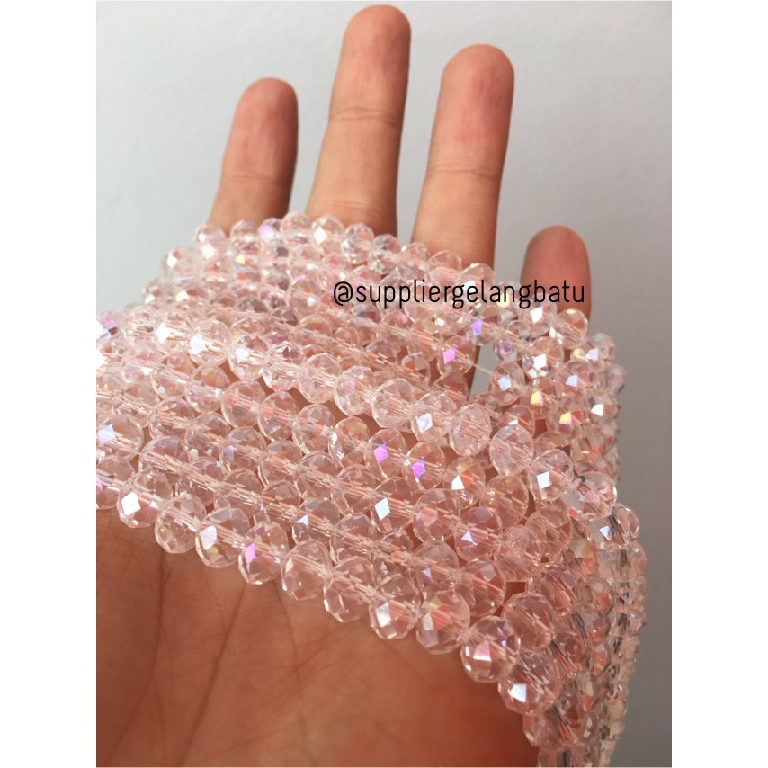 Crystal Ceko Doft 8mm WHITE QUARTZ putih bening manik bakpao rondele fashionita pria wanita model