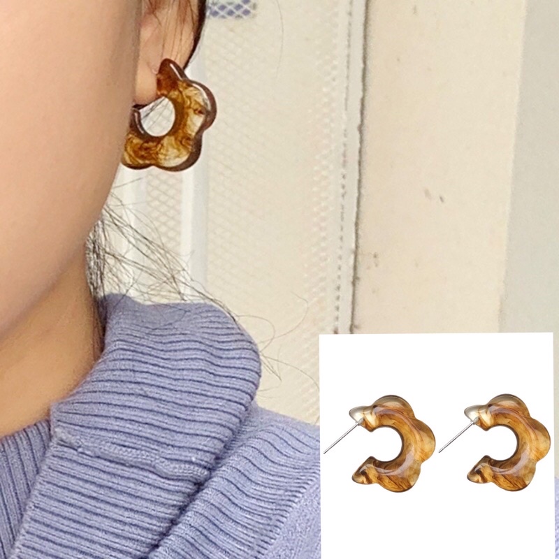 Anting silver needle Desain Bunga Amber Bahan resin Gaya Korea