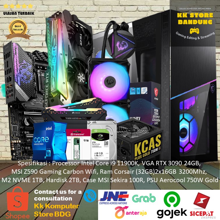 CPU Gaming Intel Core i9 11900K Feat RTX 3090 24GB PC Gaming & Editing