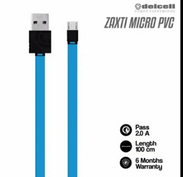 Kabel Micro Usb Delcell Zaxti Flat Micro PVC 2 Ampere Delcell Zaxtii Micro PVC 2A Fast Charging