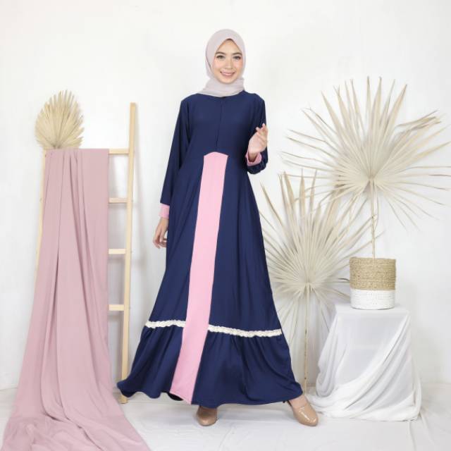 Gamis almara jersey lemonskin busui kombinasi renda