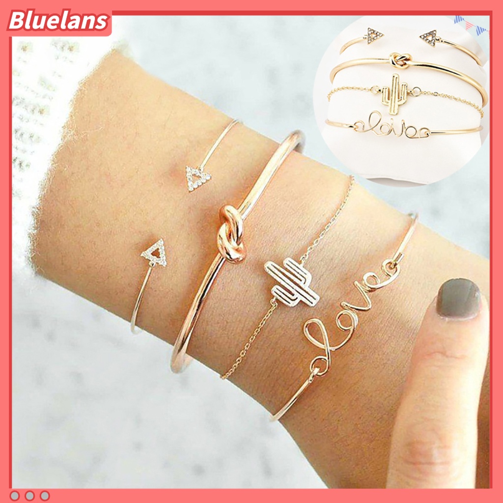 4pcs / Set Gelang Rantai Tangan Model Terbuka Dapat Disesuaikan Untuk Pesta