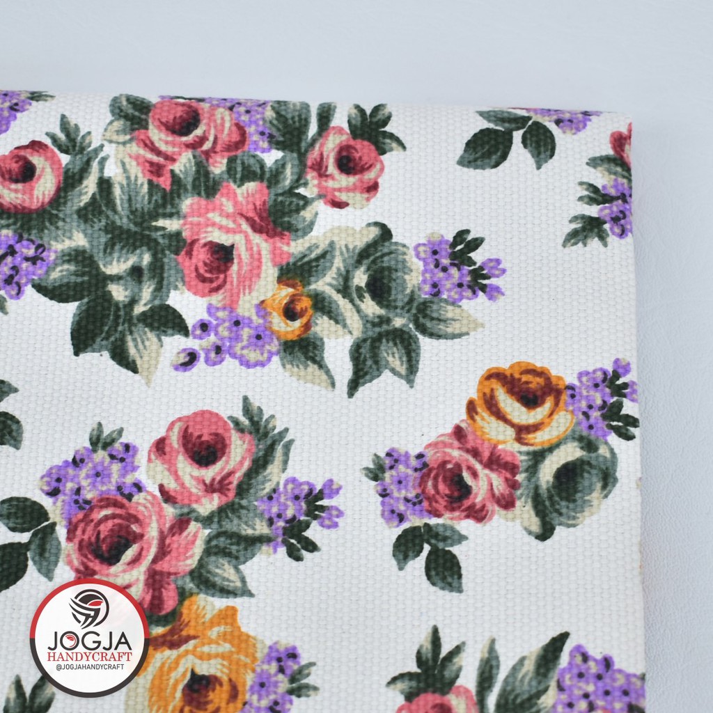 Kain Kanvas flower / Canvas motif vintage bunga / kembang Rose