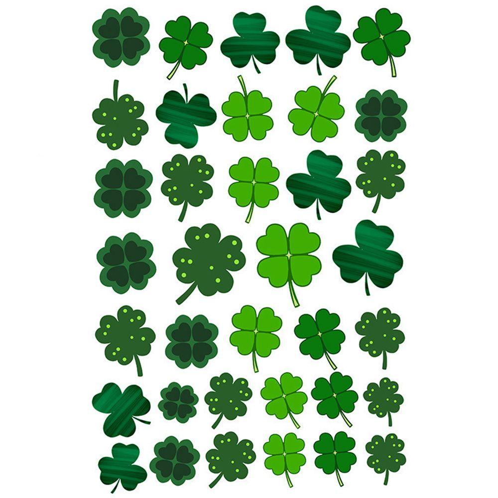 R-flower St Patricks Day Dua Sisi Lucky Green Clover Kaca Jendela Ornamen Stiker Dinding PVC