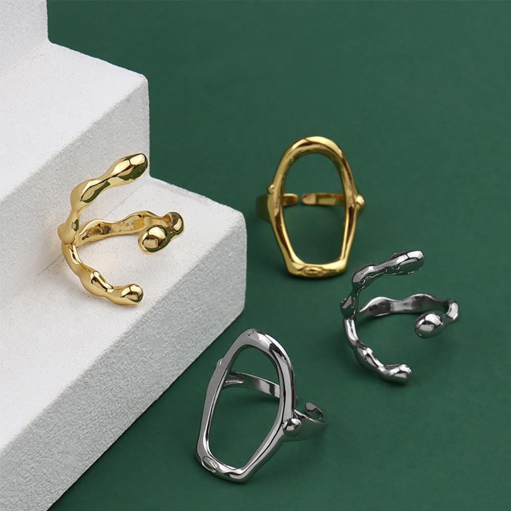 Mxbeauty Tekstur Cincin Wanita Tidak Teratur Geometris Kepribadian Jari Cincin