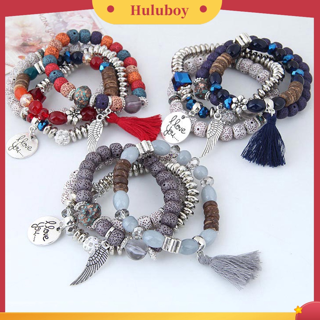 Hu Hu Hu Hu Hu Alat Bantu Pasang Kacamata♡ 4pcs / Set Gelang Manik-Manik Kayu Bahan Alloy Untuk Pesta