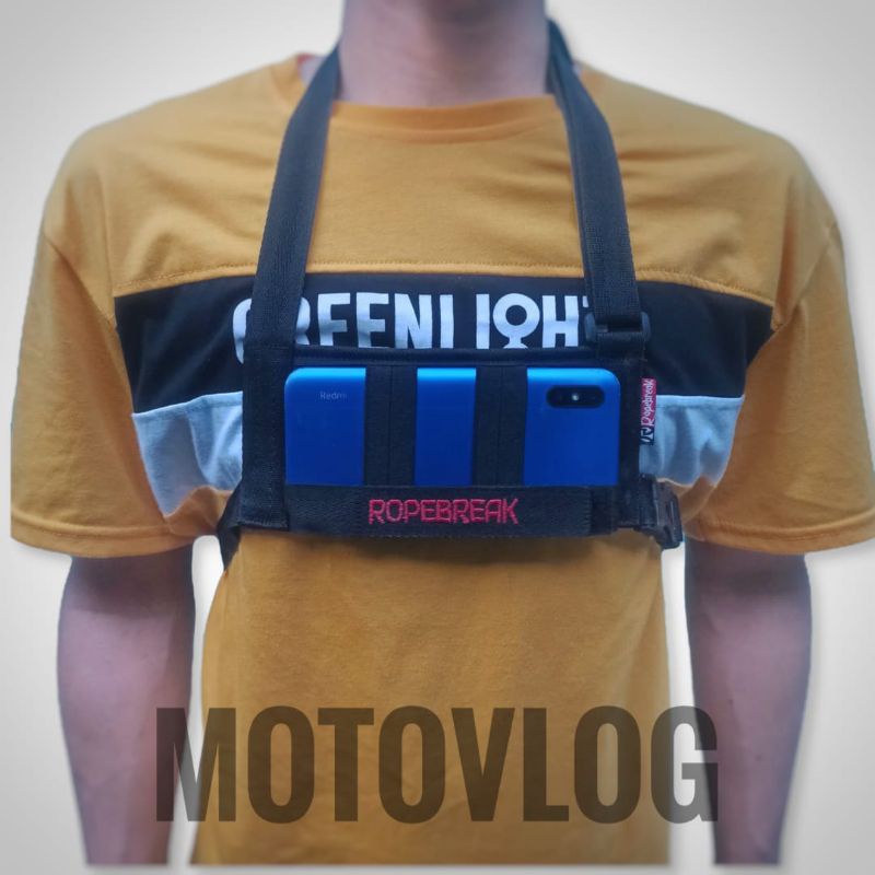 ROPEBREAK - Holder HP Motor untuk Video Vlog HP  - Chest Strap HP - Phone Holder Motor - Motovlog - 