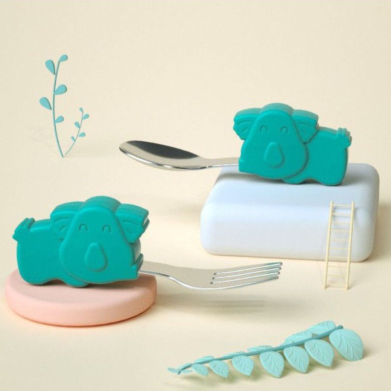 SET SENDOK GARPU GENGGAM ANAK | PALM GRASP SPOON LIKE MARCUS | BABY LEARNING SPOON | FREE BOX KOALA