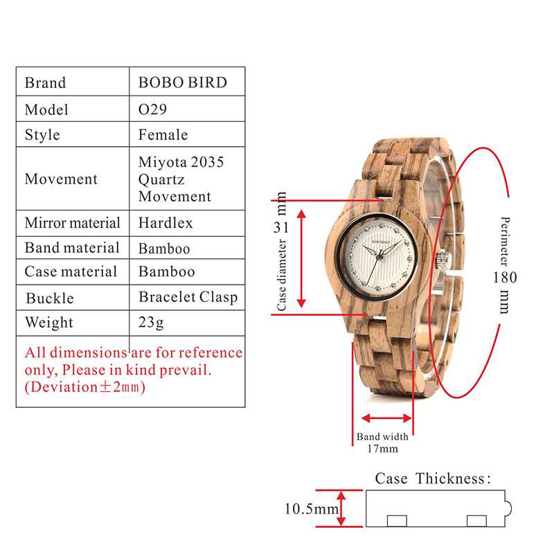 Jam Tangan Kayu Bambu Analog Pria Wanita BOBO BIRD Bamboo Zebra - W-O29/O10