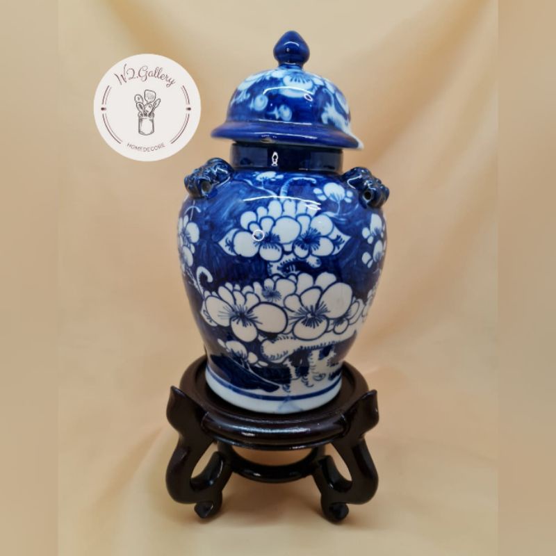 Guci antik/guci keramik cina pajangan/guci motif bunga biru putih/guci vintage/guci lawasan