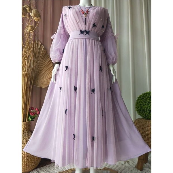 Gamis Pesta Mewah Jumbo Viona Dress Gamis Ceruty Baby Doll Full Furing Terbaru