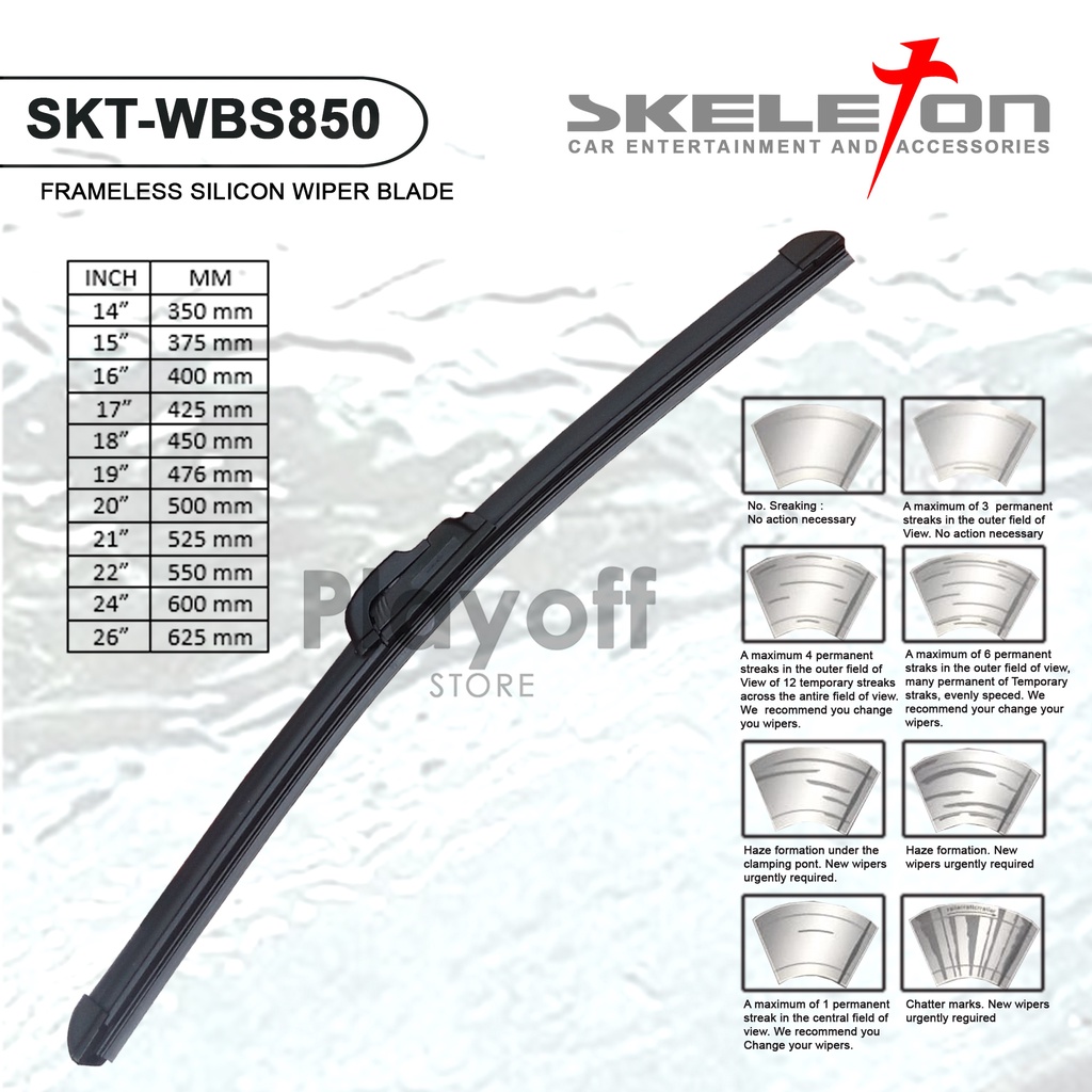 Wiper Frameless Silicone Skeleton 14&quot; 15&quot; 16&quot; 17&quot; 18&quot; 19&quot; 21&quot; 22&quot; 24&quot; 26&quot; SKT - WBS850