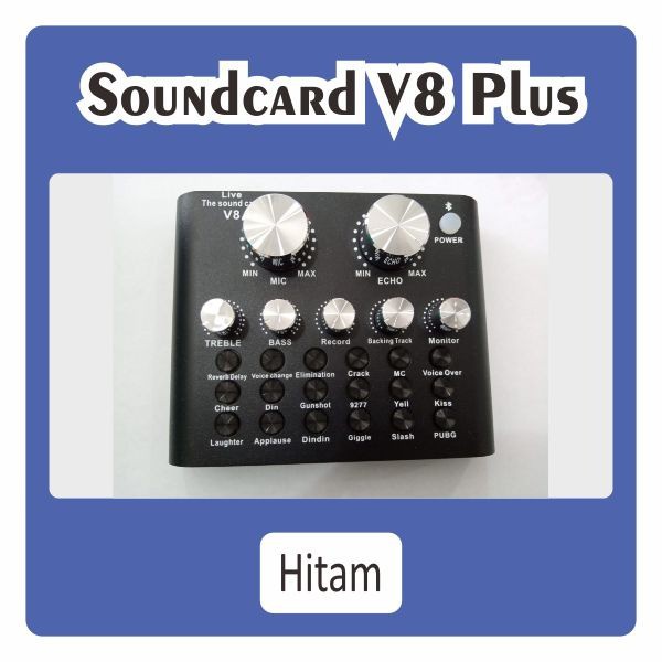 Soundcard V8 PLUS Hitam card equalizer VLOG Efek Bluetooth Live Mixer Broadcast Audio USB Externeal