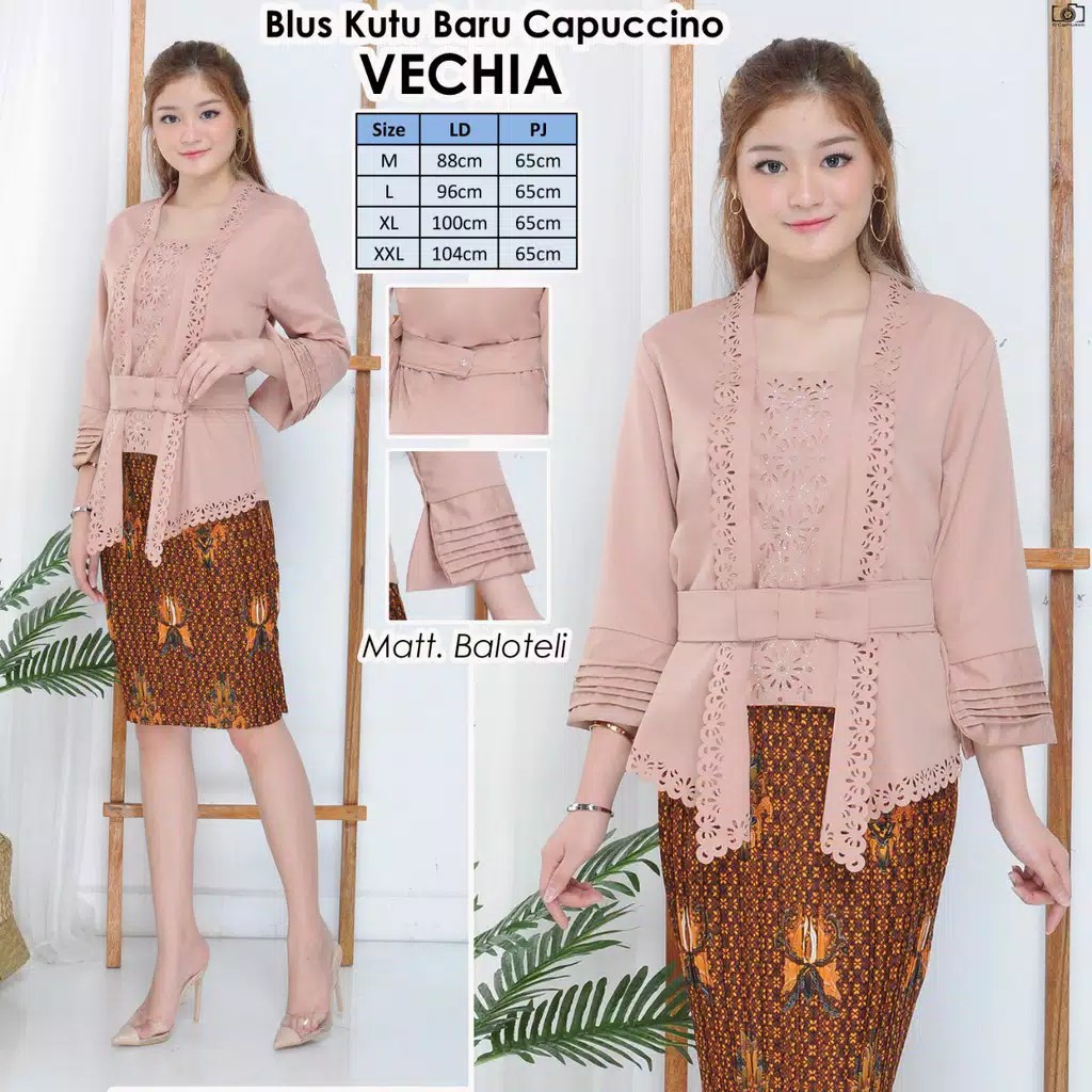 Atasan Kebaya Kutu Baru Amora Lengan 3/4 Katun  Motif Laser Kombinasi Mote