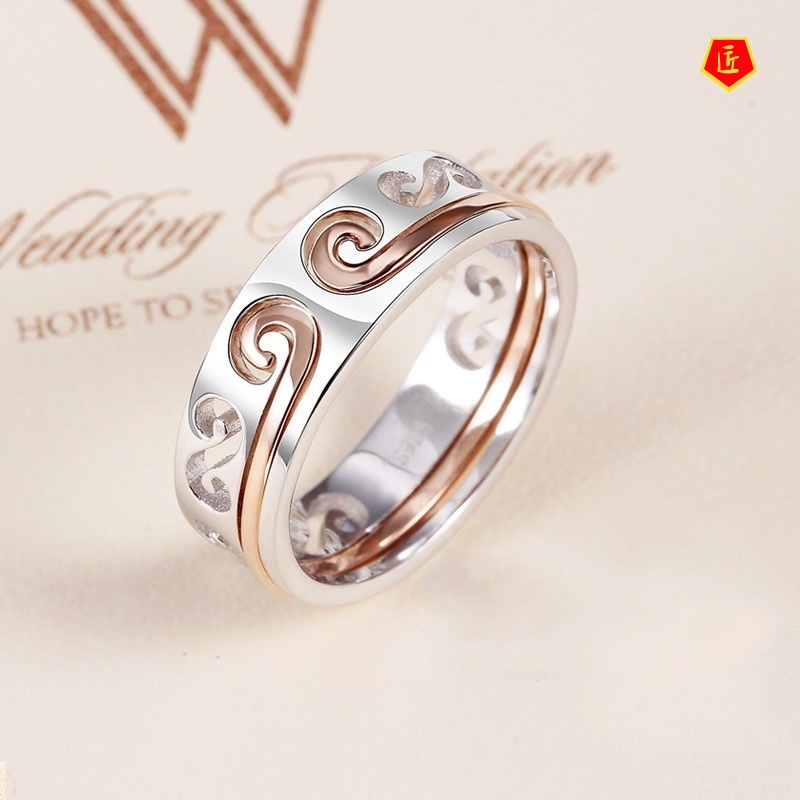 [Ready Stock]Two-in-One Ring for Lovers Silver Creative Trendy Personalized