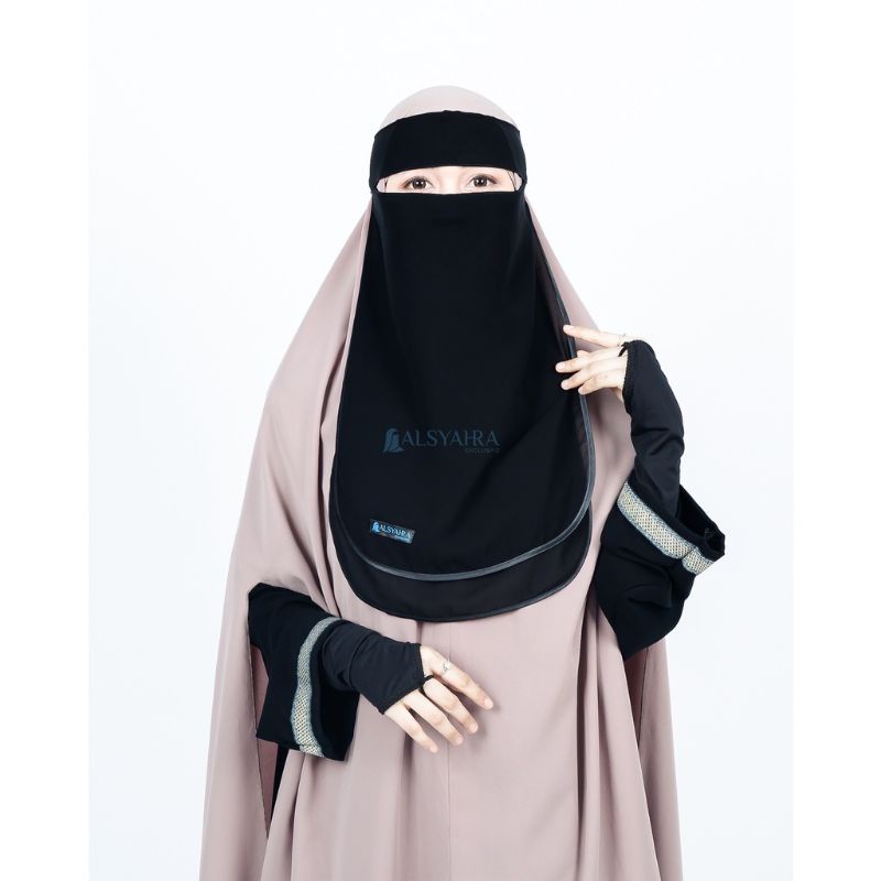 Niqab Bandana Ikhfa 2 layer Sifon Silk Jetblack Alsyahra Exclusive