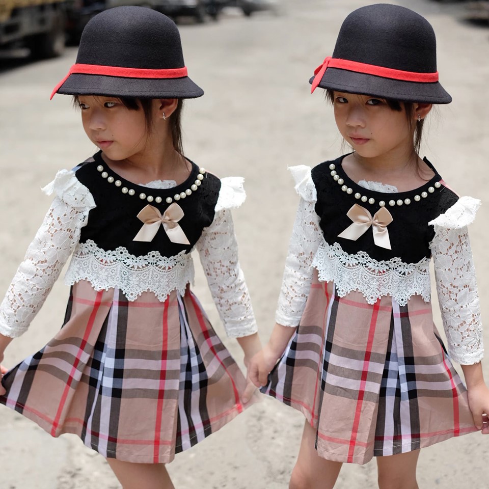 SHR - Dress Anak Cewek Motek Square Brown