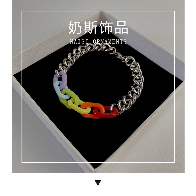 Warna akrilik jahitan titanium steel gelang hip hop In niche desain merek fashion gelang pria dan wa