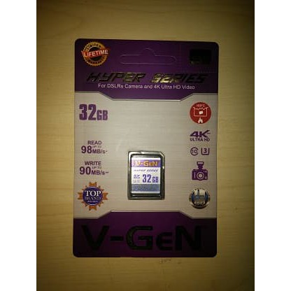 SDHC V-gen 32GB HYPER Series Vgen 32 GB V GEN U3 4K DSLR CAMDIG 98MB/s