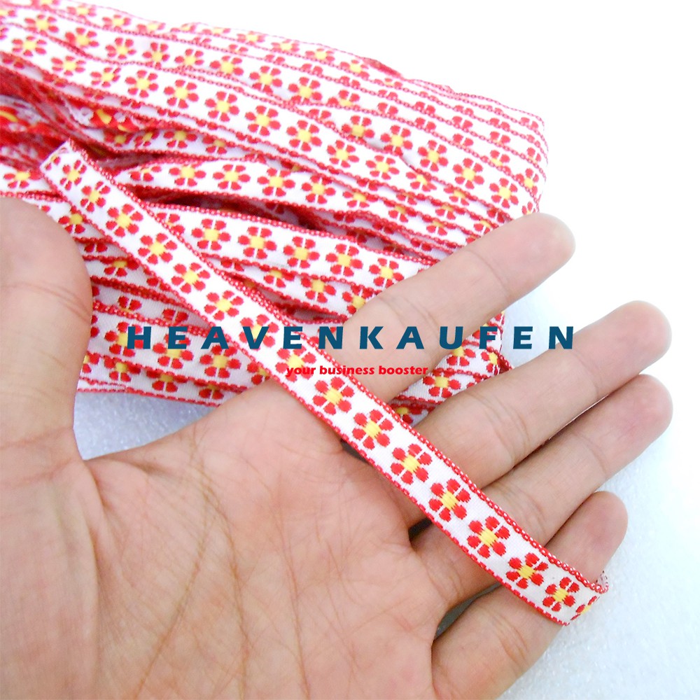 Pita Renda Lebar 1 cm Motif Bunga Warna Merah Per Rol 22 Meter Renda Tepi Mukena Taplak Craft Dll