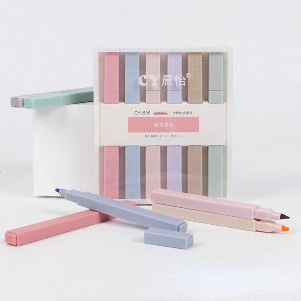 Lanfy Stabilo Pulpen 6 Pcs/Set Kreatif Morandi Warna Siswa Stationary Pelindung Mata Spidol Set