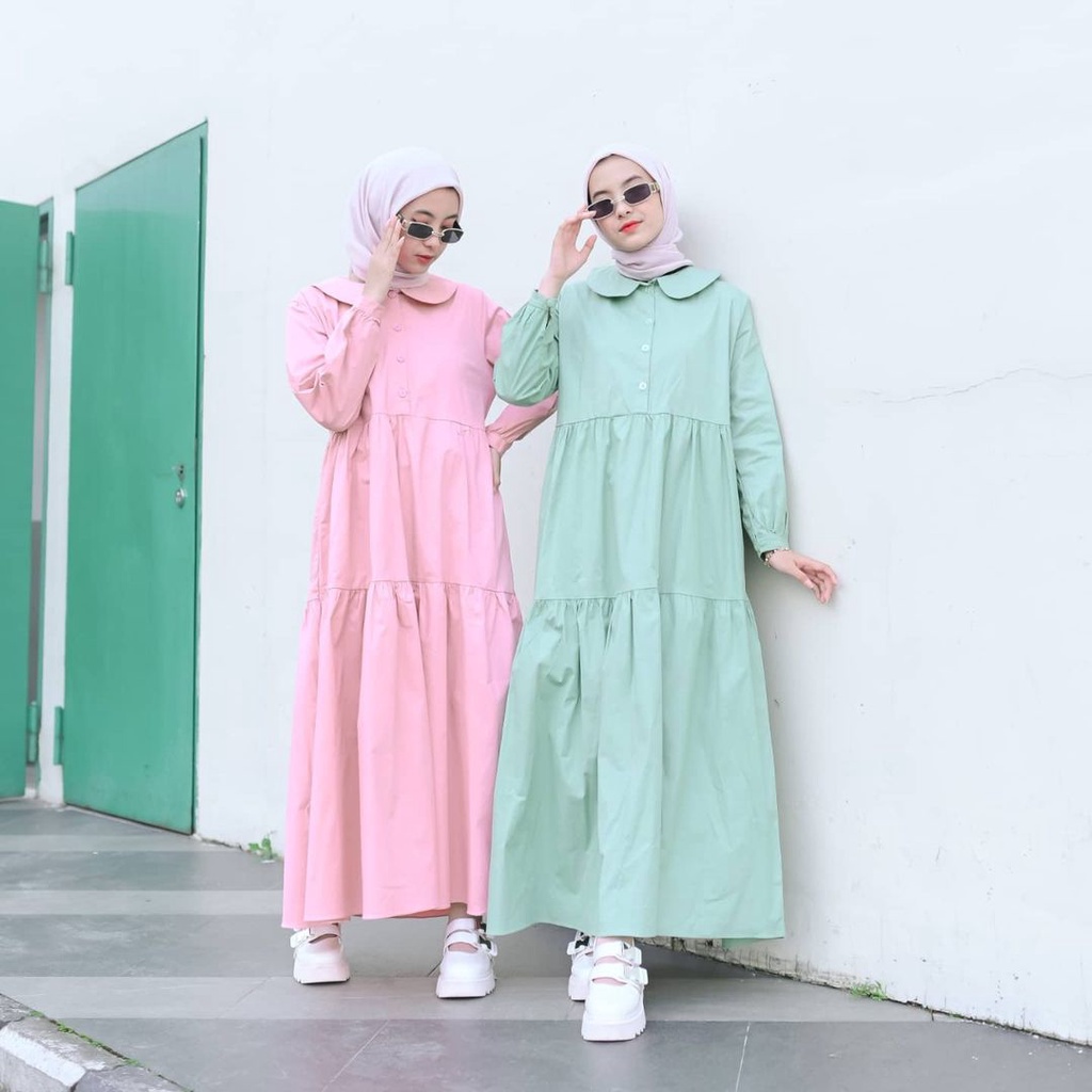 Poplin Dress Gamis Berkerah Fashion Muslim Terbaru