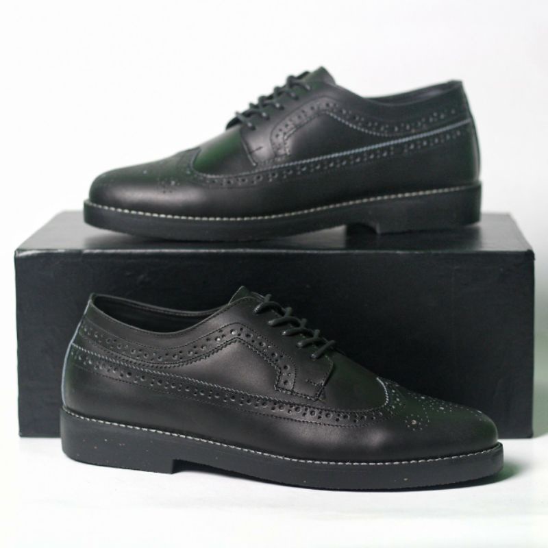 SAMOYED Black (Kulit Asli) Sepatu Pantofel Pria Kulit Asli Oxford Men Wingtip Casual Kerja Kantor Spatu Kondangan Original